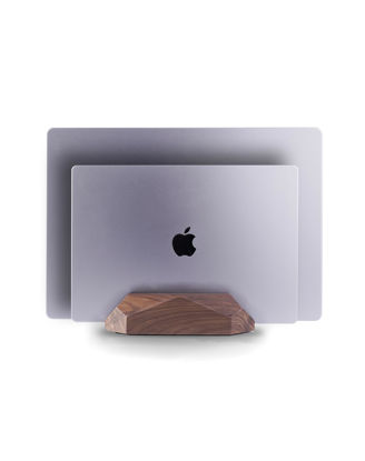 Picture of Nuvograin Dual Laptop Holder Vertical Laptop Stand, 2 Slots MacBook Stand Wood,Wooden Laptop Stand,Vertical Laptop Holder for Desk, Widen Dock Fits All MacBook/Surface pro