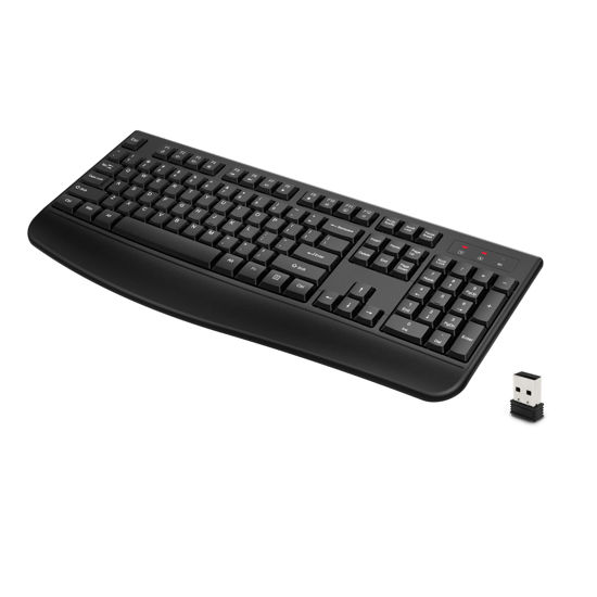 Picture of QUASIO Wireless Keyboard, 2.4G Full-Sized Ergonomic Wireless Computer Keyboard with Wrist Rest for Windows, Mac OS Laptop/PC/Desktop/Notebook(Black)