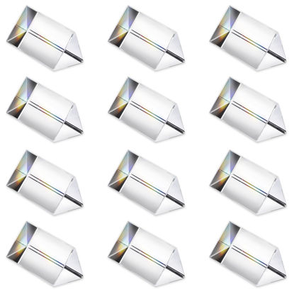 Picture of QFkris 12PCS Optical Glass Triangular Prism,50mm/2inch Crystal Equilateral Prisms Set for Teaching Light Spectrum Physics Photo Photography