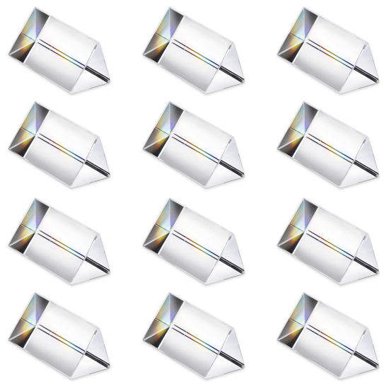 Picture of QFkris 12PCS Optical Glass Triangular Prism,50mm/2inch Crystal Equilateral Prisms Set for Teaching Light Spectrum Physics Photo Photography