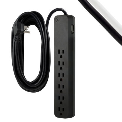 Picture of GE 6-Outlet Surge Protector, 15 Ft Extension Cord, Power Strip, 840 Joules, Flat Plug, UL Listed, Black, 62938