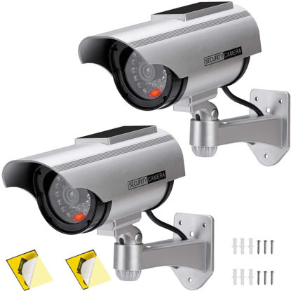 Picture of AlfaView Solar Powered Bullet Dummy Fake Surveillance Camera Security CCTV Dome Camera with LED Flashing Light for Outdoor/Indoor,Home/Business