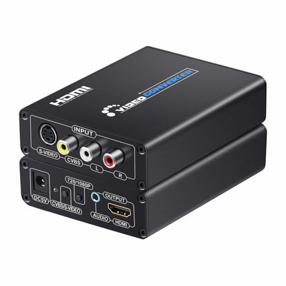 Picture of SUNNATCH RCA Svideo to HDMI Converter with RCA + S-Video Cables, RCA Composite CVBS AV or Svideo + R/L Audio Input to HDMI Output Upscale Converter