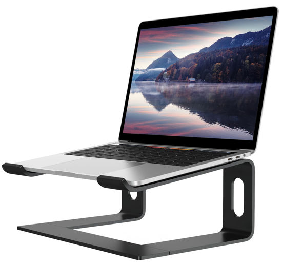 Picture of ALASHI Laptop Stand for Desk, Aluminum Computer Riser, Ergonomic Notebook Holder, Detachable Metal Laptops Elevator, PC Cooling Mount Support 10 to 15.6 Inches Notebook, Black