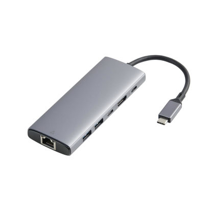 Picture of Amazon Basics 6-in-1 USB-C 3.2 (10G) Hub, 1 USB-C 100W PD Input, 2 USB-A, 1 USB-C, HDMI 4K, Ethernet, Light Grey, 11.94 x 4.6 x 1.5cm