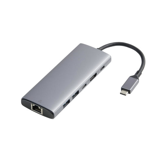 Picture of Amazon Basics 6-in-1 USB-C 3.2 (10G) Hub, 1 USB-C 100W PD Input, 2 USB-A, 1 USB-C, HDMI 4K, Ethernet, Light Grey, 11.94 x 4.6 x 1.5cm