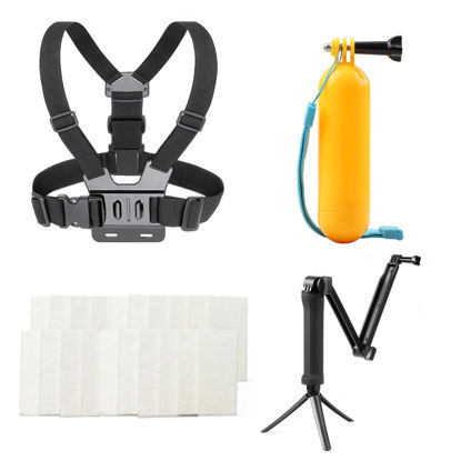 Picture of Action Camera Accessories Kits Bundle, Floating Handle Grip/Selfie Stick Tripod Kit 2-in-1/Chest Harness/20*Anti Fog Inserts Drying
