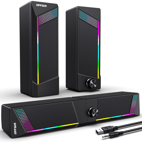 Picture of OFFSIR Computer Speakers, PC SoundBar, Gaming Speakers for PC Computer Laptop Desktop, Subwoofer Wired, RGB Speakers, USB Powered 3.5mm Aux