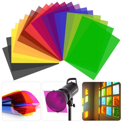 Picture of SAMNISOO 20 Pcs Color Correction Gel Light Filter, Transparency Film Plastic Sheets Colored Overlays Color Lighting Gel Filter, 10 Colors A4 Size