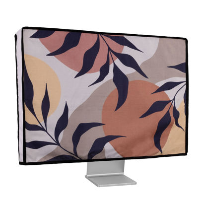 Picture of kwmobile Dust Cover for 20-22" monitor - Linen Monitor Protector with Design - Leaves and Pattern Black / Brown / White