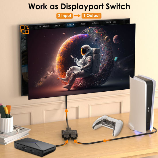 GetUSCart- Displayport Switch, 16K Displayport Splitter 2 in 1 Out ...
