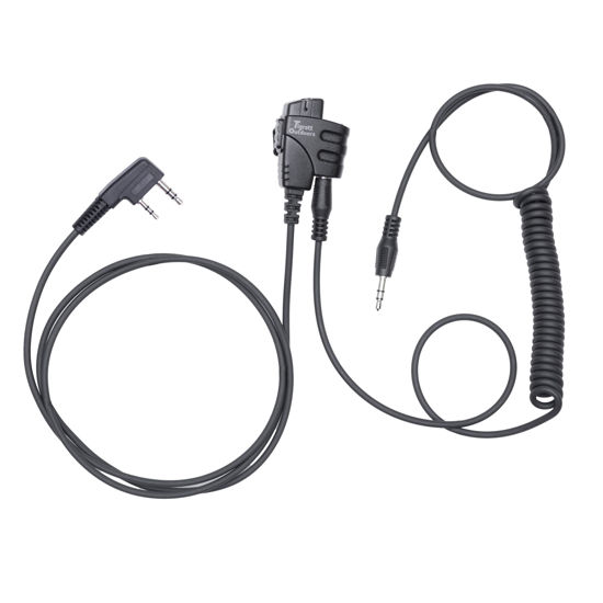 Picture of Push-to-Talk 2-Pin K1 Cable with Aux Audio Adapter - PTT Button for BaoFeng and Kenwood Radios - Compatible with 3.5mm Headsets and Auxiliary Inputs, Great with Electronic Earmuffs