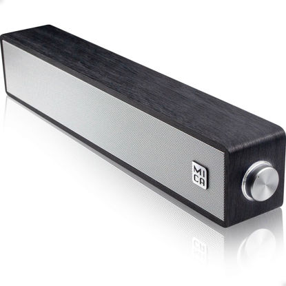 Picture of MICA Computer Speakers, Wired Computer Sound Bar, Wooden Mini Soundbar, USB Powered PC Speakers for Desktop Monitor, Laptop, Tablet, 3.5mm Aux Connection, Black (M30i)