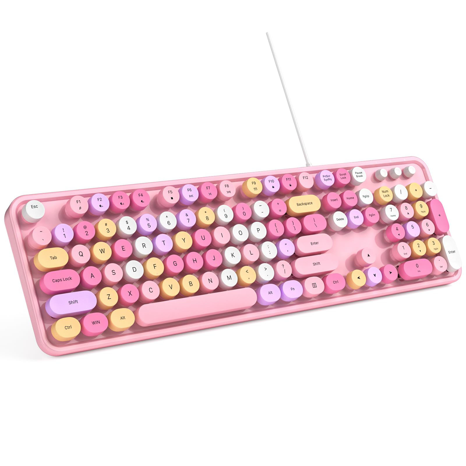 GetUSCart- MOWUX Computer Keyboard Wired, Plug and Play USB Retro Round ...