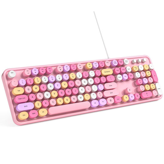 GetUSCart- MOWUX Computer Keyboard Wired, Plug and Play USB Retro Round ...