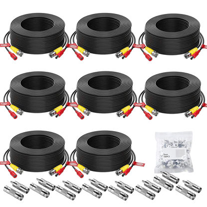 Picture of AIWIXEN 8 Pack 50ft/15M Video Power Cable, BNC Extension Security Camera Cable Wire for CCTV Surveillance DVR System, Included 16 x BNC Connectors and 100pcs Cable Clips