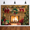 Picture of MAQTT 7X5FT Christmas Day Photography Background Vintage Fireplace Bonfire Christmas Tree Socks Family Gathering Decorations Banner Photo Backdrop Props