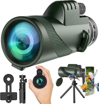 Picture of 80X100-Monocular-Telescope High Definition with Smartphone Holder & Tripod, High Power Monoculars for Adults with Zoom Focus, Compact Monocular for Wildlife Bird Watching Hunting
