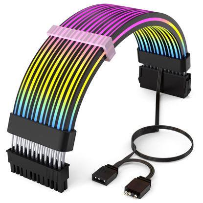 Picture of Sirlyr 24 Pin RGB Cable,RGB PSU Cables Extensions - 5V 3Pin Addressable ARGB Motherboard Power Supply fit Black PC Case Build Black Style