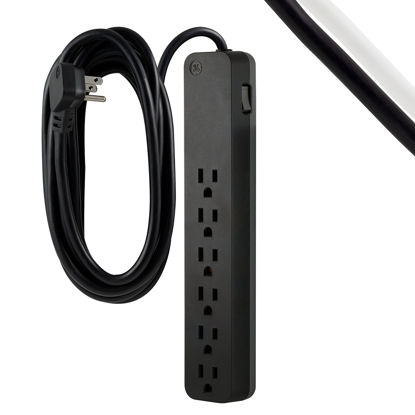 Picture of GE 6-Outlet Surge Protector, 10 Ft Extension Cord, Power Strip, 840 Joules, Flat Plug, UL Listed, Black, 62934