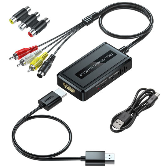 Picture of 2 in 1 RCA/S-Video to HDMI Converter with 720P/1080P Ouptut Switch, Svideo to HDMI Converter, Composite AV to HDMI Compatible with VHS/DVD/STB/N64/PS2/Wii