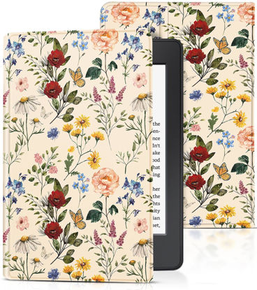 Picture of Uppuppy for Kindle Paperwhite 11th Generation Case 6.8 Inch 2021 / Paperwhite Signature Edition Cute Women Girls Teens Kids Unique Floral Folio Fabric Paper White Cover with Auto Sleep/Wake E-Reader
