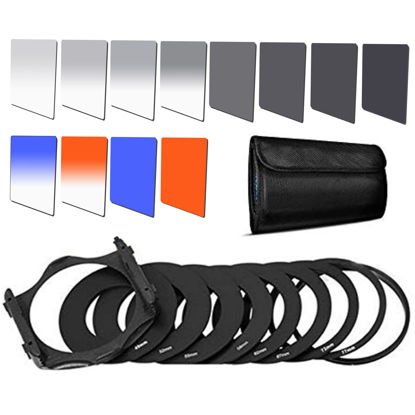 Picture of Square Filter Kit ND Filters Graduated Full Color Lens Filter Set for Cokin P Series with Adapter Rings(49-82mm) Filter Holder Lens Cleaning Pen for DSLR Cameras 25 Pack