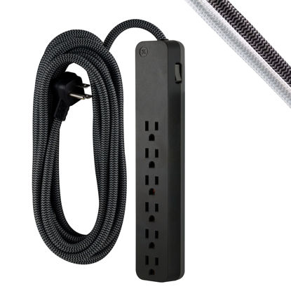 Picture of GE 6-Outlet Surge Protector, 20 Ft Braided Extension Cord, Power Strip, 840 Joules, Flat Plug, UL Listed, Black, 62943