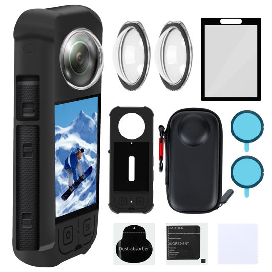 Picture of Vasgather Camera Protective Accessories Kit for Insta 360 X3 Include Silicone Protective Cover/Screen Protectors/Camera Case(with Buckle)/Front Behind Lens Guard