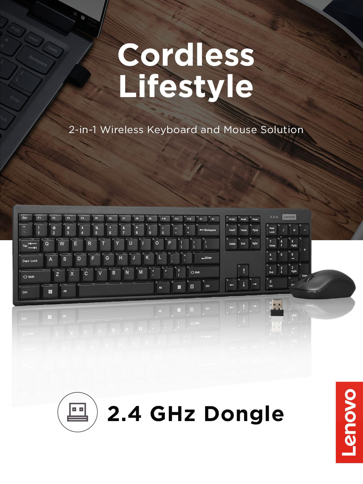GetUSCart- Lenovo 100 Wireless Keyboard and Mouse Combo - Cordless Set ...