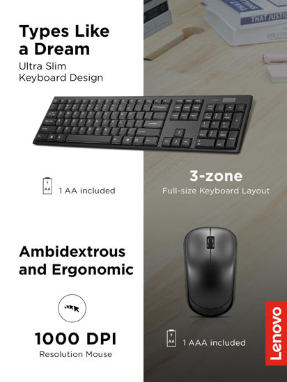 GetUSCart- Lenovo 100 Wireless Keyboard and Mouse Combo - Cordless Set ...