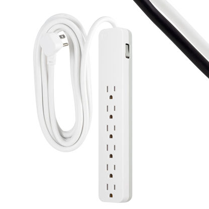 Picture of GE 6-Outlet Surge Protector, 15 Ft Extension Cord, Power Strip, 840 Joules, Flat Plug, UL Listed, White, 62936
