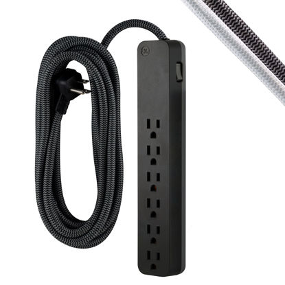 Picture of GE 6-Outlet Surge Protector, 15 Ft Braided Extension Cord, Power Strip, 840 Joules, Flat Plug, UL Listed, Black, 62939