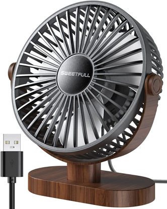 Picture of SWEETFULL 6.5 Inch USB Small Desk Fan, 3 Speeds Quiet Portable Desktop Table Fan, 360° Adjustment Personal Mini Fan for Home Office Car Outdoor Travel (Black wood grain)
