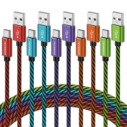 Picture of Teyssor USB C Cable 10FT 5-Pack Nylon Braided USB A to Type C Charger Cable Fast Charging Cord Compatible with Samsung Galaxy S24 S23 S22, Note 20 10 9 8, Moto G7 G8 Type C Cable