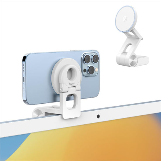 Picture of SODI Continuity Camera Mount for Desktop Monitor & iMac, Detachable iPhone Webcam Mount, Adjustable Magnetic Phone Stand for iPhone 15/14/13/12 and Mac OS Ventura