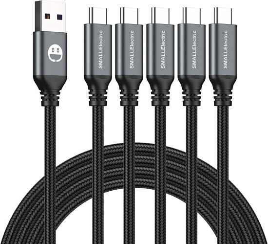 Picture of USB Type C Cable 5-Pack 3FT, USB Type A to C Fast Charger Cords for Samsung Galaxy S20 S10 S9 S8 Plus, Braided Fast Charging Cable for iPhone 15 Pro Max/Note 10 9 8, LG V50 V40 G8 G7,(Grey)