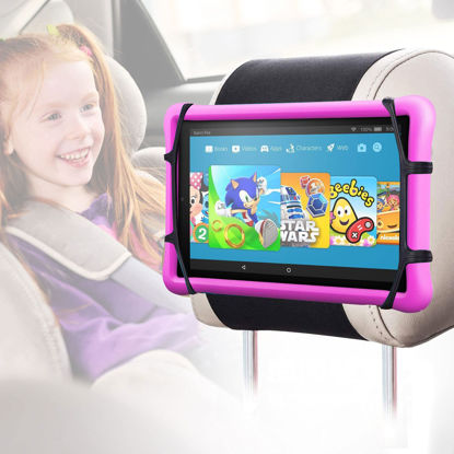 Picture of afontoto Anaoer Car Headrest Mount Silicon Holder, Universal Tablet Holder in Back Seats, Car Mount Angle-Adjustable Car Headrest Holder Fits All 7-12.9 inch Tablets/Game Machines