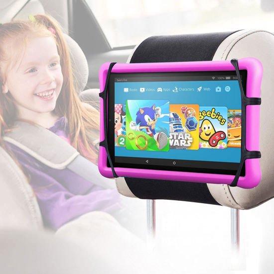 Picture of afontoto Anaoer Car Headrest Mount Silicon Holder, Universal Tablet Holder in Back Seats, Car Mount Angle-Adjustable Car Headrest Holder Fits All 7-12.9 inch Tablets/Game Machines