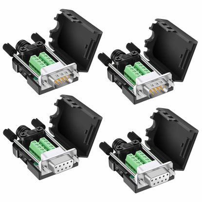 Picture of Dbilida DB9 Solderless Connector (2Male+2Female), DB9 Breakout Connector RS232 D-SUB Serial to 9pin Port Terminal with Case
