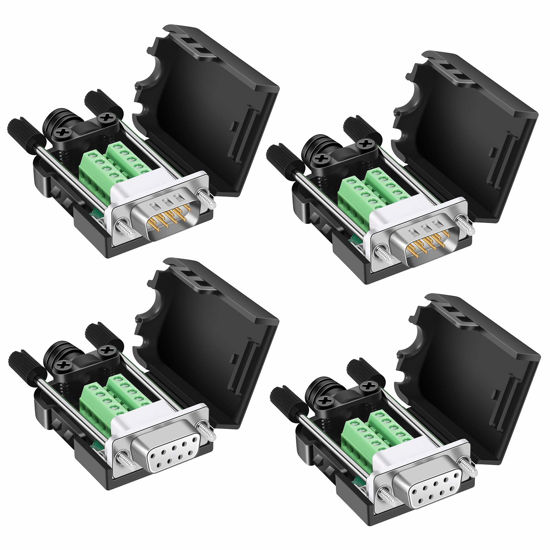 Picture of Dbilida DB9 Solderless Connector (2Male+2Female), DB9 Breakout Connector RS232 D-SUB Serial to 9pin Port Terminal with Case