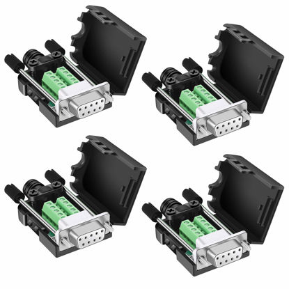 Picture of Dbilida DB9 Solderless Connector 4Female, DB9 Breakout Connector RS232 D-SUB Serial to 9pin Port Terminal with Case