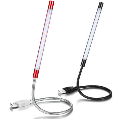 Picture of Tujoe 2 Pcs USB Reading Lamps with 10 LED Bead Brightness Dimmable Setting Flexible USB Keyboard Light USB Lamp for Desktop Notebook Laptop Computer, On/Off Touch Switch, Black and Red