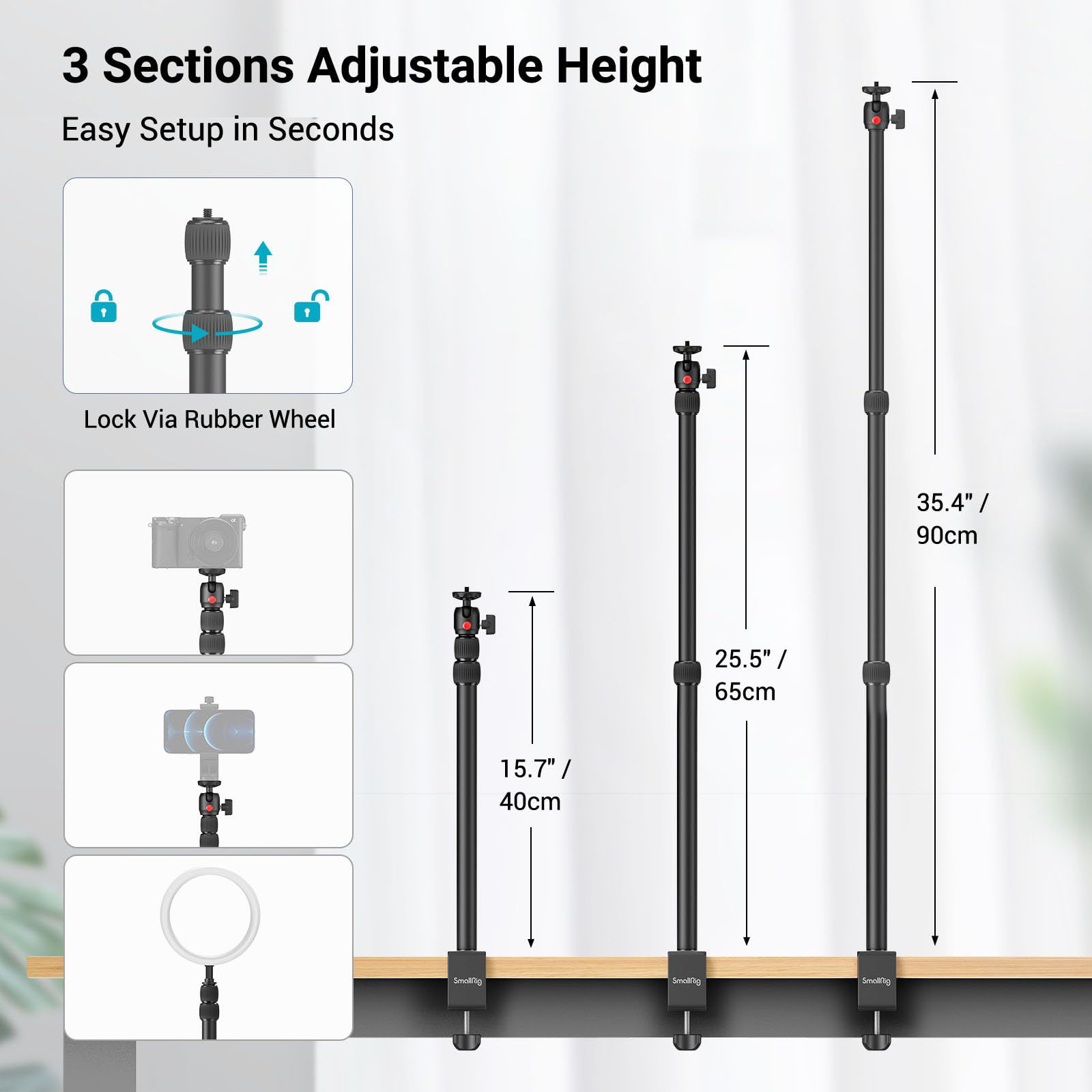 GetUSCart- SmallRig Camera Desk Mount Table Stand, Adjustable Light ...