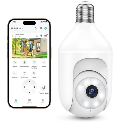 Picture of Recacam 2K Bulb Security Cameras Wireless Outdoor Indoor, 2.4GHz WiFi Cameras for Home Security with Spotlight, Color Night Vision, Motion Detection, 2-Way Audio, Audible Alarm, IP65 Waterproof