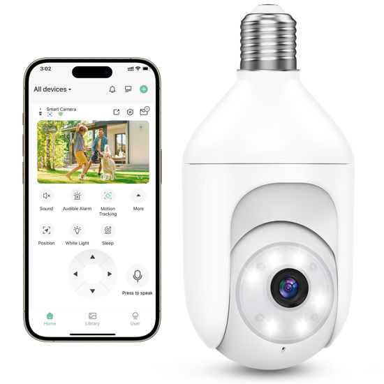 Picture of Recacam 2K Bulb Security Cameras Wireless Outdoor Indoor, 2.4GHz WiFi Cameras for Home Security with Spotlight, Color Night Vision, Motion Detection, 2-Way Audio, Audible Alarm, IP65 Waterproof
