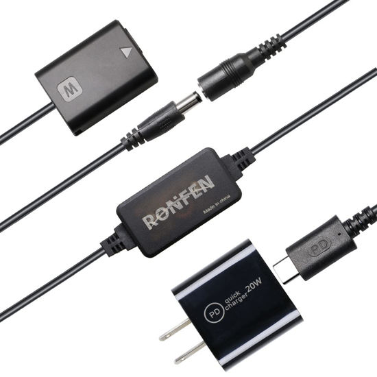 Picture of RONFEN NP-FW50 Dummy Battery DC Coupler USB-C Cable PD Adapter Kit Replace AC-PW20 AC Power Adapter for Cameras Sony Alpha ZV-E10 A7 A7R A7S A7II A7SII A6500 A6300 A6000 A5000 RX10 II IV NEX-5 NEX-7
