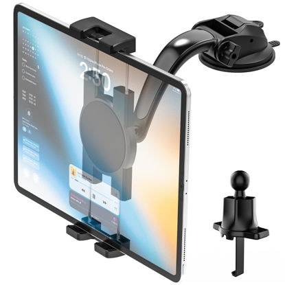 Picture of Phichy Car Tablet Holder Mount for 4.7"-12.9" Phone & iPad - Super Suction Cup Tablet Mount for Car Dashboard Windshield Air Vent 3 in 1, Compatible with iPad Pro/Air/Mini, Galaxy Tab, iPhone, Tablets
