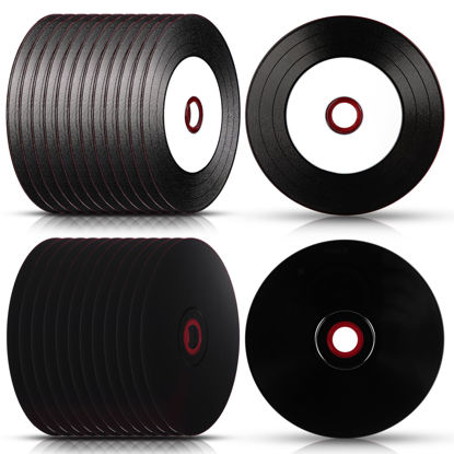 Picture of Singhoow 25 Pcs CD-R Blank Discs 700MB 80 Min 52X Vinyl Recordable Disc with White Inkjet Printable Center and Black Recording Surface for Music Data