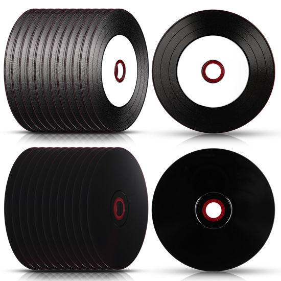 Picture of Singhoow 25 Pcs CD-R Blank Discs 700MB 80 Min 52X Vinyl Recordable Disc with White Inkjet Printable Center and Black Recording Surface for Music Data